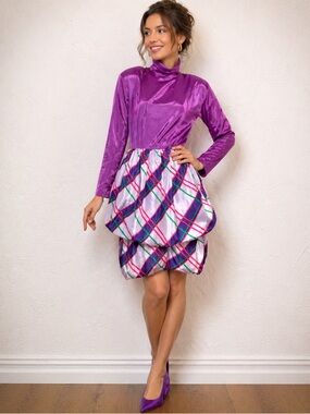 Vintage (60’s) Miss Dior Purple Plaid Bubble Dress France - Rare